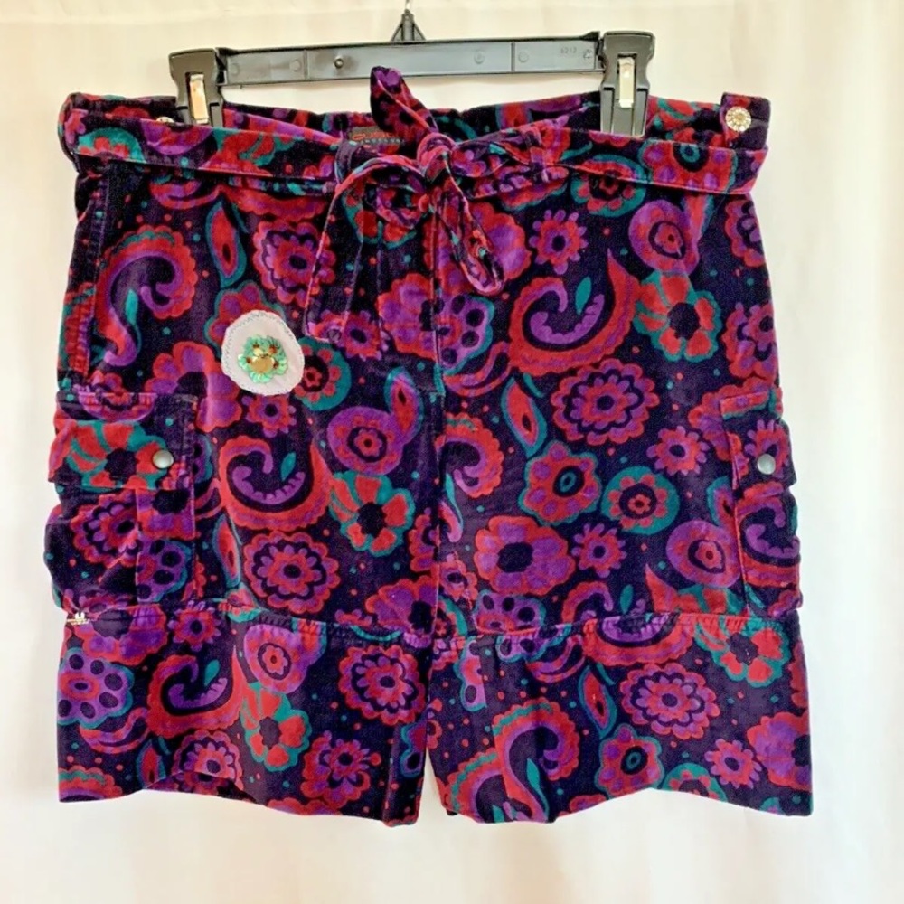 Custo Barcelona Velvet Floral Shorts - Size 6 Small